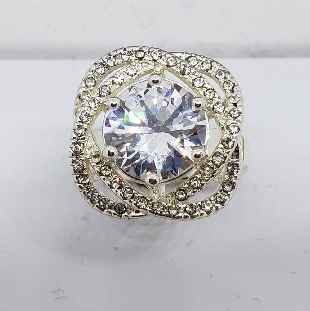Charter Club Silver Tone Cubic Zirconia Ring Size 6 NEW